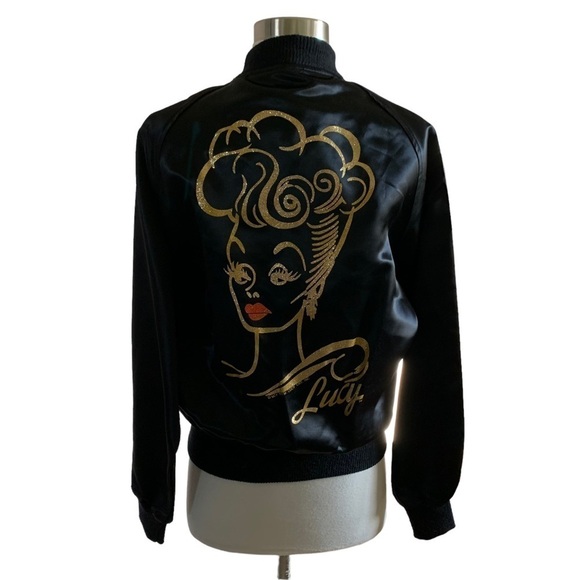 Vintage I Love Lucy Satin Bomber Jacket UCF 1991 TM: Lucy CBS Inc. Gold Graphic - Picture 1 of 16